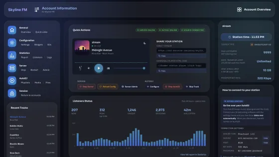 Centova Cast control panel dashboard