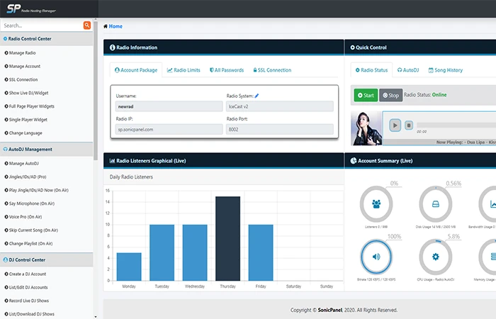 SonicPanel Hosting for Ultimate Icecast Hosting